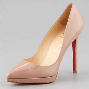 christian louboutin pigalle plato 100mm patent heels in nude